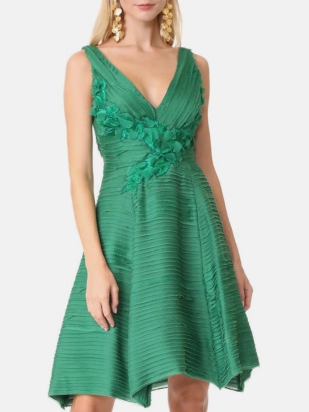 Marchesa Notte Pleated Cocktail Floral Dress